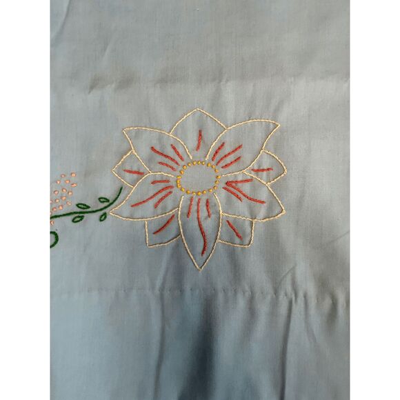 Handmade Powder Blue Pillowcase Set of Two, Flower Embroidery 20 x 32 Inches - Picture 4 of 6